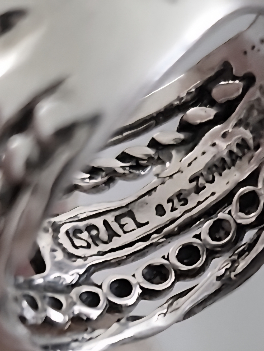 Noa Zuman Signed Sterling Silver 925 Clear CZ Stone Hammered 6.5 Ring Israel - Picture 12 of 12